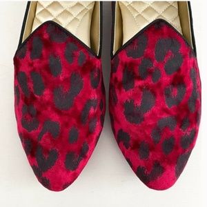Birdies Heron Red Velvet Leopard Flats